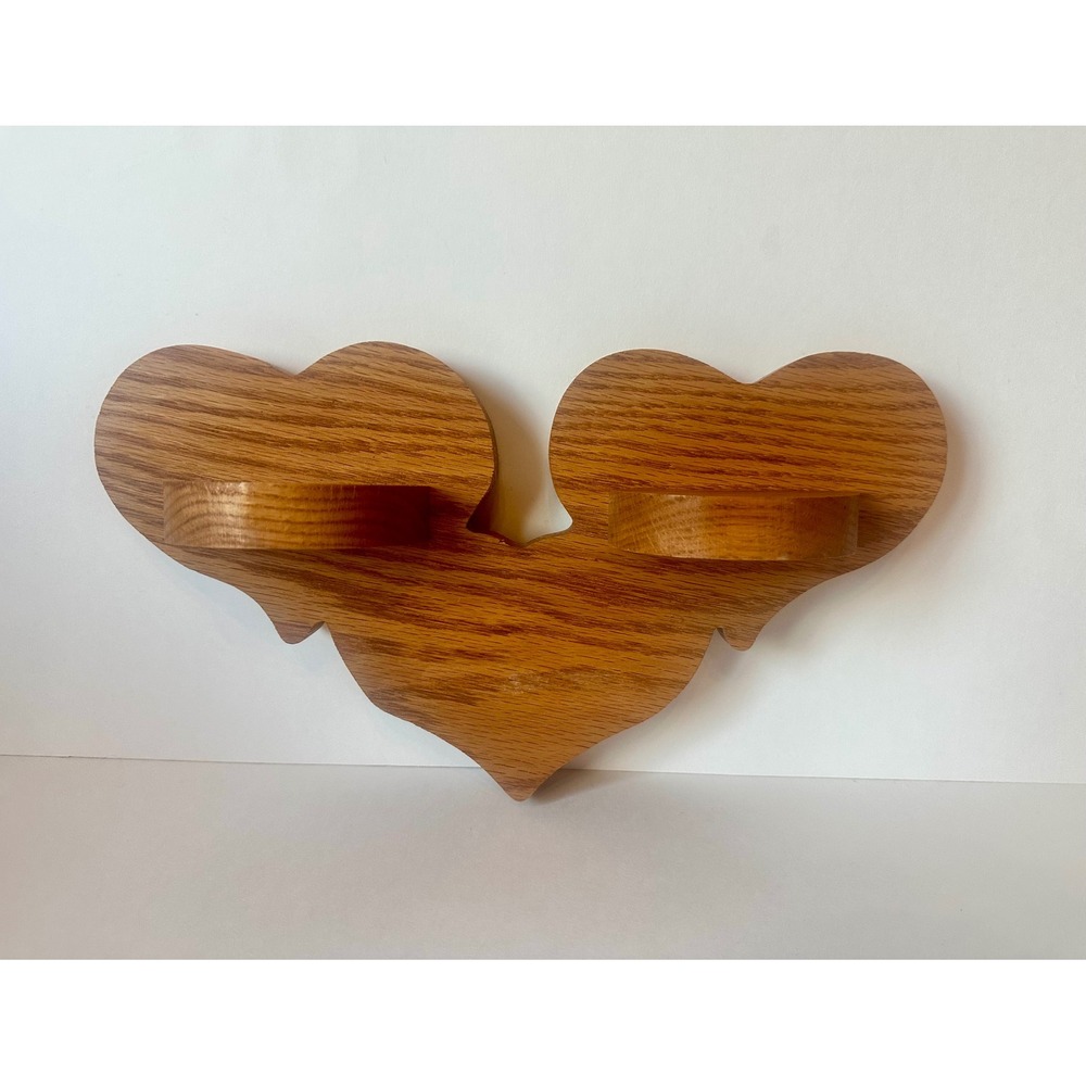Vintage Solid Oak Triple Heart Wall Shelf Wood Rustic Granny Cottagecore
Country